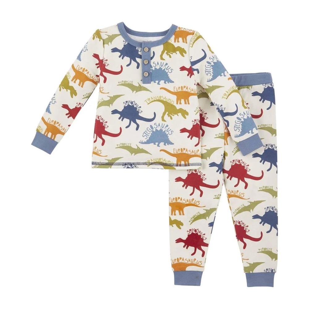 Mud Pie Dinosaur Print Kids Pajama Set - Blue, Red, Yellow, Green